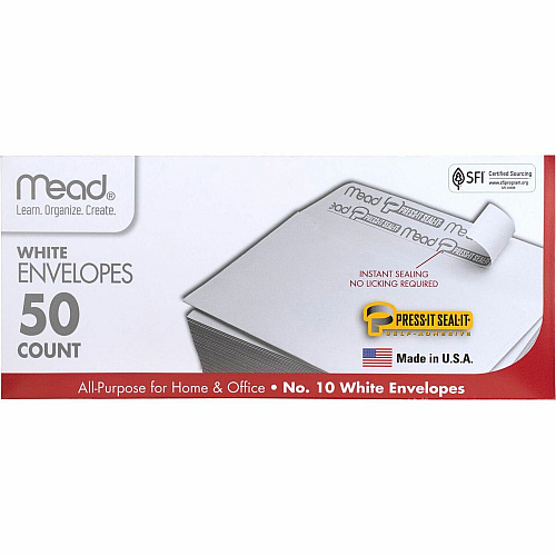 Mead Plain White Self-Seal Business Envelopes Business - #10 - 4 1/8" Width x 9 1/2" Length - Self-sealing - White - 50 / Box (75024)