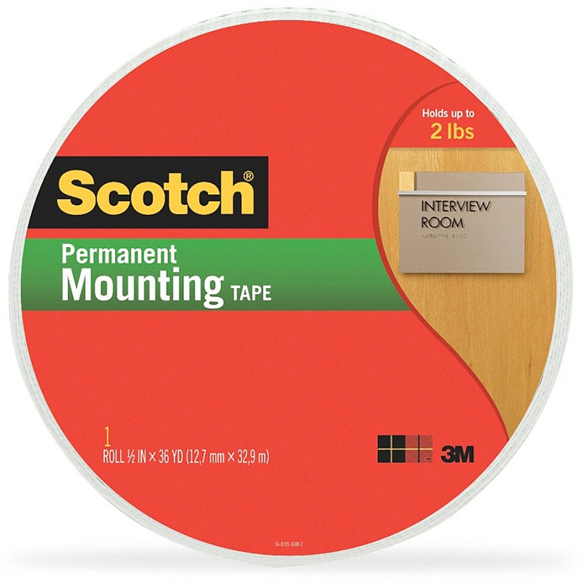 Scotch Double-Coated Foam Mounting Tape 36 yd Length x 0.50" Width x 62.5 mil Thickness - 1" Core - White - Polyurethane - Long Lasting, Temperature Resistant - For Mounting - 1 Roll (401612)