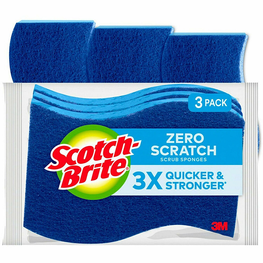 Scotch-Brite No Scratch Scrub Sponges 2.8" Height x 4.5" Width x 4.5" Length x 590 mil Thickness - 3 / Pack - Blue (MP3)