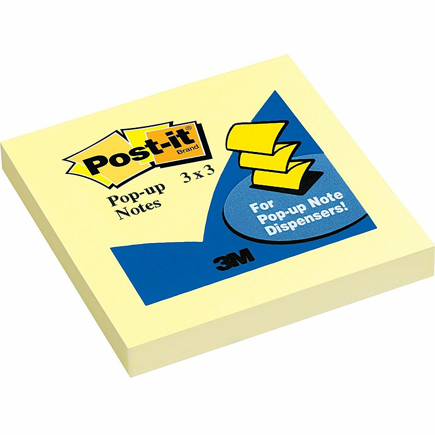 Post-it&reg; Pop-up Notes 100 - 3" Flag/Note Width x 3" Flag/Note Length - Square - 100 Sheets per Pad - Unruled - Canary Yellow - Paper - Self-adhesive, Repositionable - 1 Pad (R330YW)