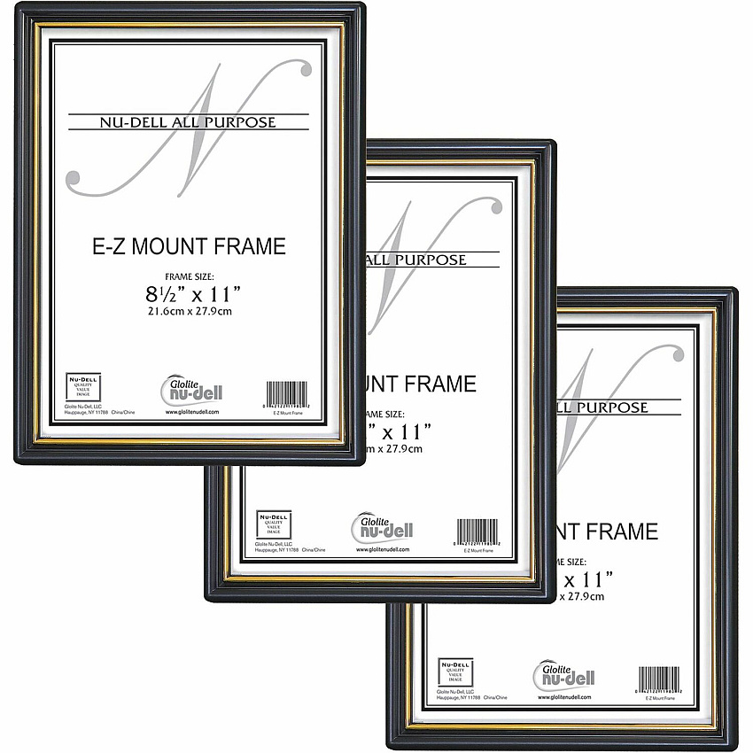 NuDell Golite nu-dell Easy Slide-In Document Frame Holds 8.50" x 11" Insert - Horizontal, Vertical - Plastic - Black - 3 / Pack (11888)