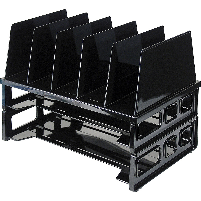 Officemate Sorter with 2 Letter Trays 5 Compartment(s) - 10.25" Height x 13.50" Width x 9.12" Depth - Desktop - Stackable - Black - 1 / Pack (22102)
