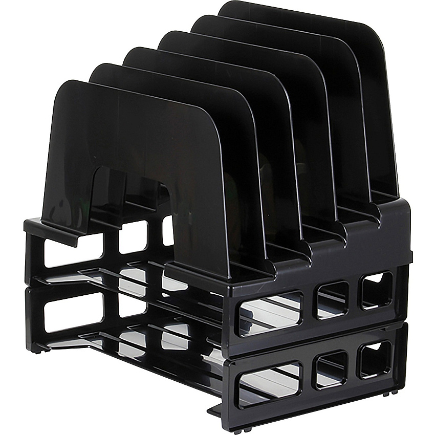 Officemate Tray/Incline Sorter Combo 5 Compartment(s) - 14" Height x 9.12" Width x 13.50" Depth - Desktop - Stackable - Black - 1 / Pack (22112)