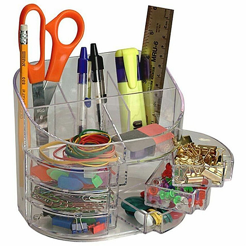 Officemate Plastic Double Supply Organizer 11 Compartment(s) - Desktop - Clear - 1 Each (22824)