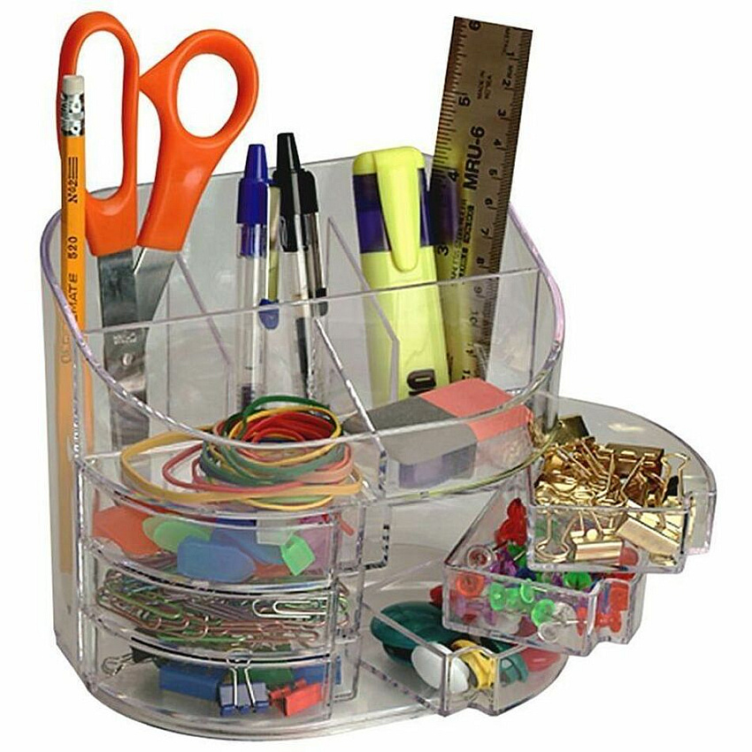 Officemate Plastic Double Supply Organizer 11 Compartment(s) - Desktop - Clear - 1 Each (22824)
