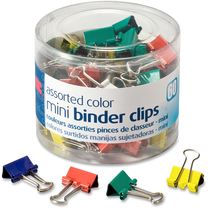 Officemate Binder Clips, Mini Mini - 0.25" Size Capacity - Assorted - Metal - 60 / Pack (31024)