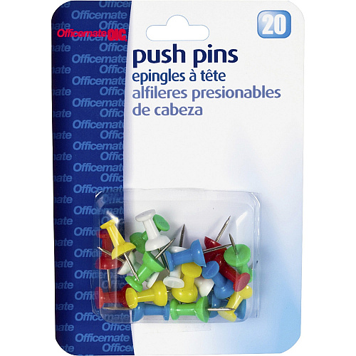 Officemate Precision Pushpins 0.5" Length x 0.3" Diameter - Assorted - 20 / Pack (92600)