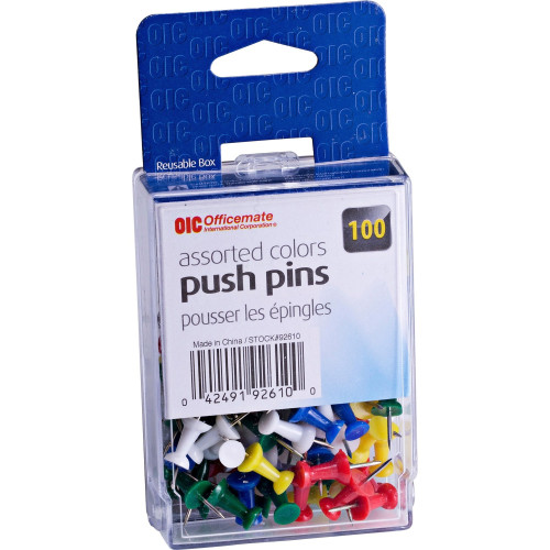 Officemate Assorted Color Push Pins - 100 Pieces (Item # BTS053)