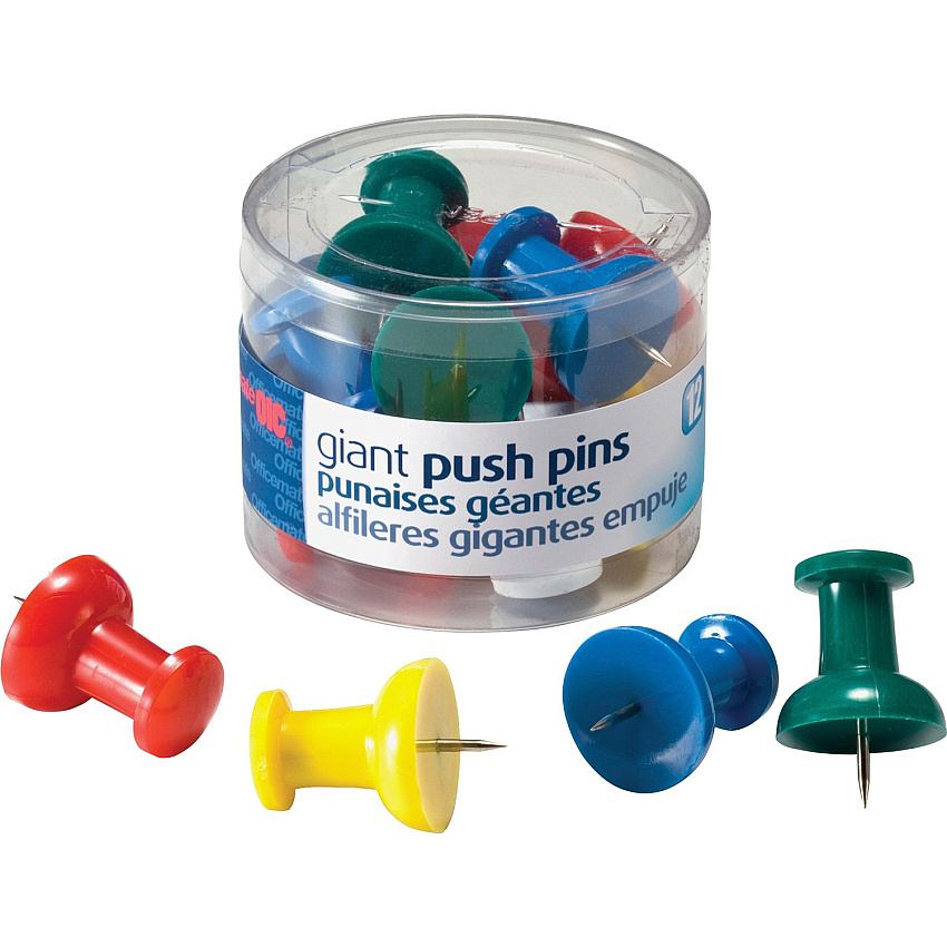 Officemate Giant Push Pins 1.5" Length - Assorted - 12 / Pack (92902)