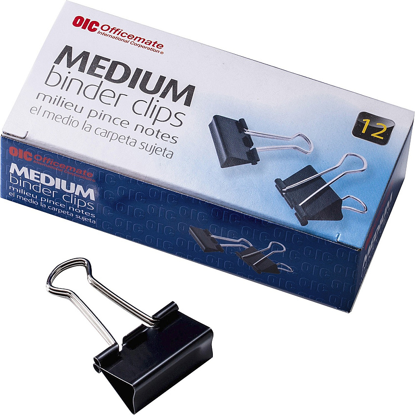 Officemate Binder Clips, Medium Medium - 2.4" Width - 0.62" Size Capacity - for File - Corrosion Resistant, Durable - Black - 12 / Box (99050)