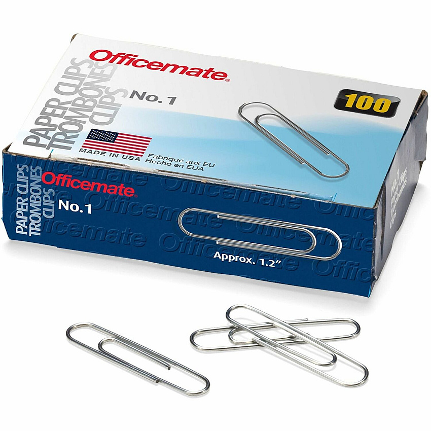 Officemate #1 Gem Paper Clips No. 1 - Silver - Steel - 100/Box - 10 / Pack (99911)