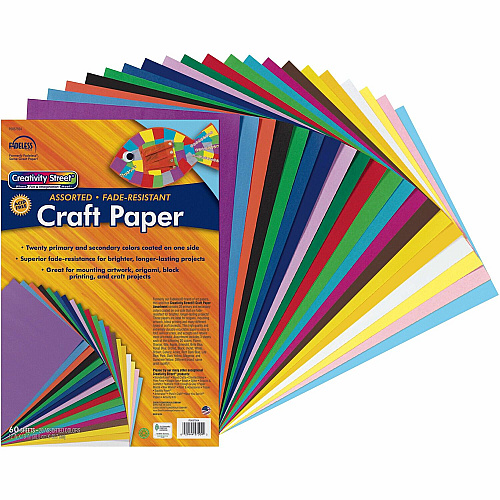 Creativity Street Art Paper Sheets Craft, Art - 2" Height x 12" Width x 18" Length - Assorted - 60 / Pack (57504)