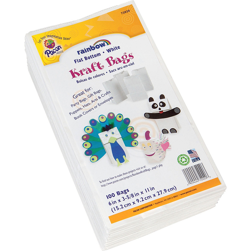 Creativity Street Kraft Bag Art Project, Craft Project, Bag, Hat - 11" Height x 6" Width - White - Kraft - 100 / Pack (72020)