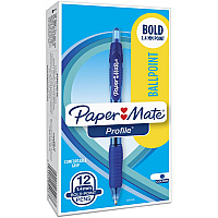 Paper Mate Retractable Profile Ballpoint Pens 1.4 mm Bold Pen Point - Retractable - Blue Ink - Gel-based - Blue Barrel - 1 Dozen (89466A)