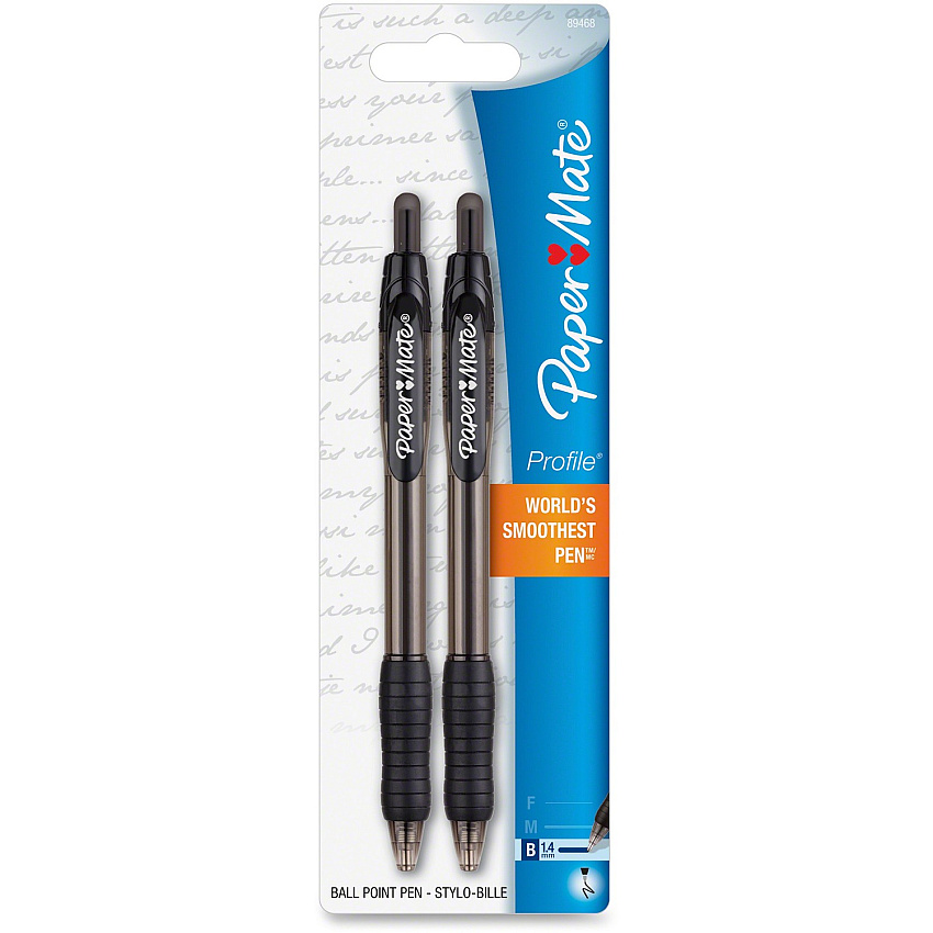Paper Mate Retractable Profile Ballpoint Pens 1.4 mm Bold Pen Point - Refillable - Retractable - Black Ink - Black Barrel - 1 / Pack (89468)
