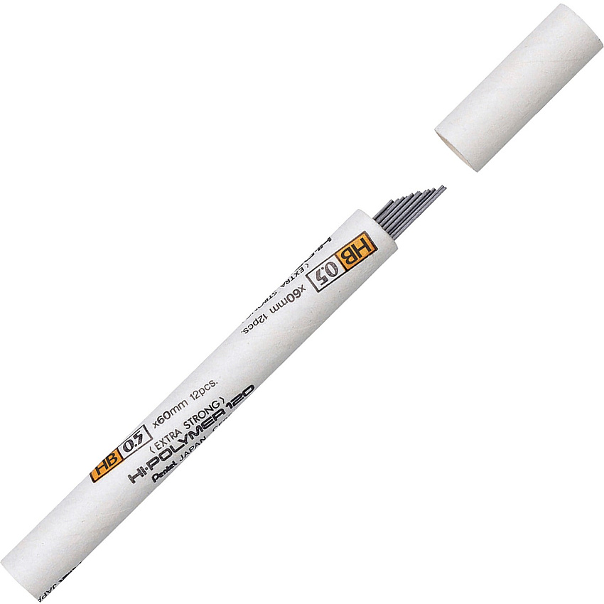 Pentel Premium Hi-Polymer Leads 0.5 mmFine Point - HB - Black - 12 / Tube (C525HB)