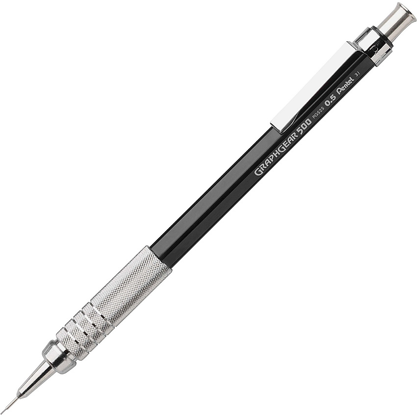Pentel GraphGear 500 Mechanical Pencil 0.5 mm Lead - HB - Refillable - Black Barrel - 1 Each (PG525A)