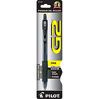 Pilot G2 Retractable Gel Ink Rollerball Pens 0.7 mm Fine Pen Point - Refillable - Retractable - Black Ink - Gel-based - Translucent Barrel - 1 Each (31026)