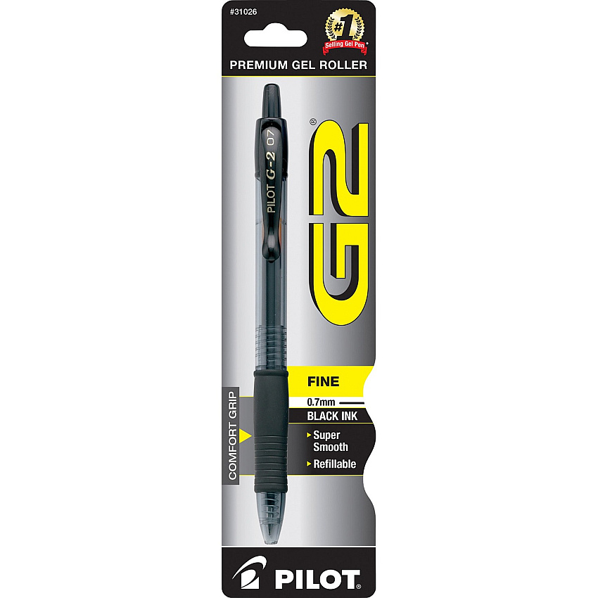 Pilot G2 Retractable Gel Ink Rollerball Pens 0.7 mm Fine Pen Point - Refillable - Retractable - Black Ink - Gel-based - Translucent Barrel - 1 Each (31026)