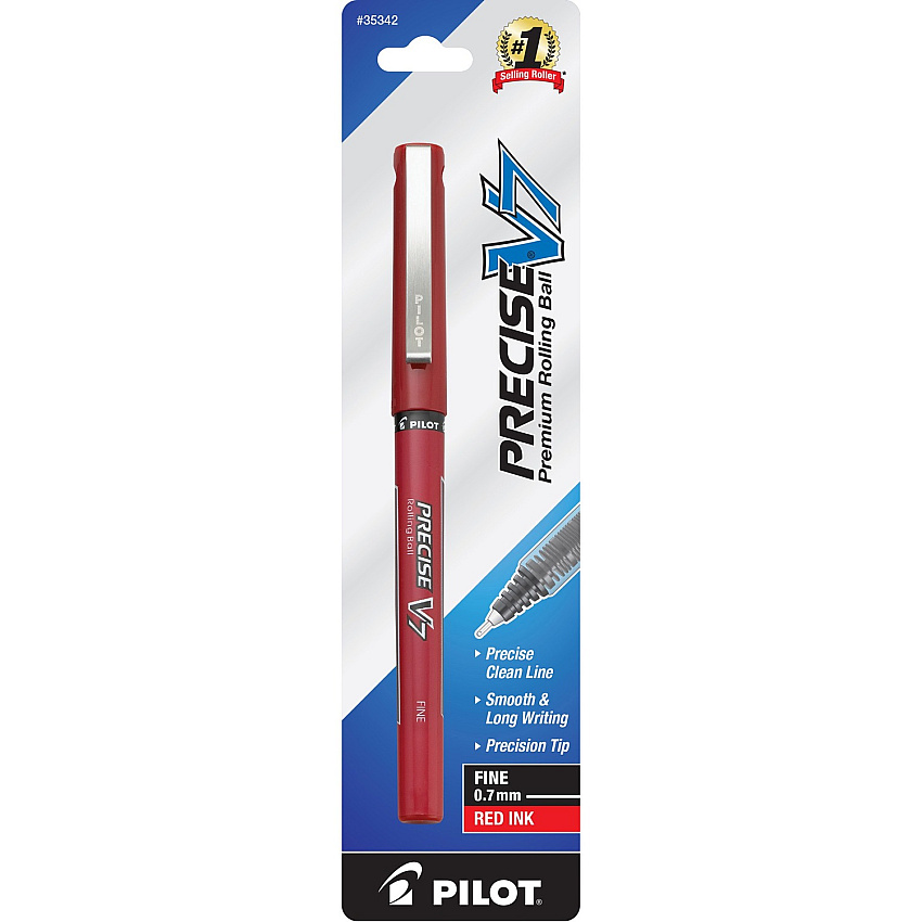 Pilot Precise V7 Fine Premium Capped Rolling Ball Pens 0.7 mm Fine Pen Point - Red Ink - Red Barrel - 1 Each (35342)