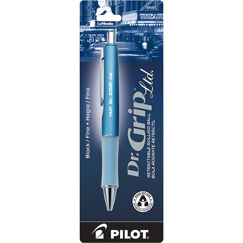 Pilot Dr. Grip Retractable Gel Rollerball Pens 0.7 mm Fine Pen Point - Refillable - Retractable - Black Ink - Gel-based - Ice Blue Barrel - 1 Each (36271)