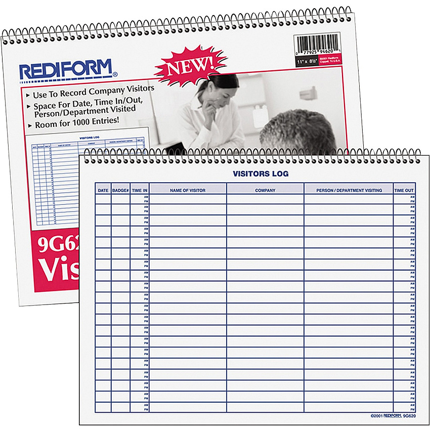Rediform Visitor's Log Book 50 Sheet(s) - Wire Bound - 1 Part - 11" x 8.50" Sheet Size - White - White Sheet(s) - Blue Print Color - Recycled - 1 Each (9G620)