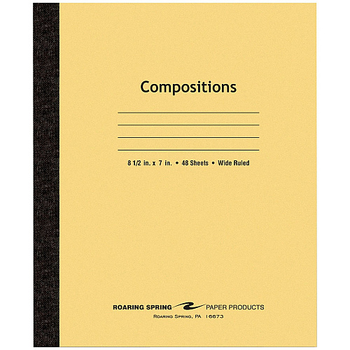 Roaring Spring Wide Ruled Flexible Cover Composition Book 48 Sheets - 96 Pages - Printed - Sewn/Tapebound - Both Side Ruling Surface - 15 lb Basis Weight - 56 g/m² Grammage - 8 1/2" x 7" Sheet Size - 0.25" Height x 7" Width x 8.5" Length - Wh (77308)