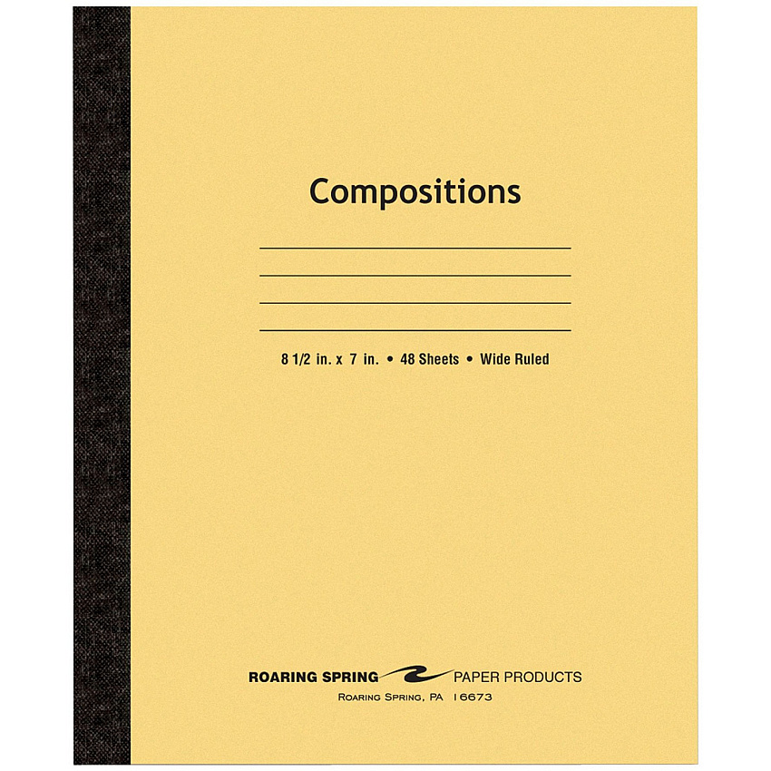 Roaring Spring Wide Ruled Flexible Cover Composition Book 48 Sheets - 96 Pages - Printed - Sewn/Tapebound - Both Side Ruling Surface - 15 lb Basis Weight - 56 g/m² Grammage - 8 1/2" x 7" Sheet Size - 0.25" Height x 7" Width x 8.5" Length - Wh (77308)