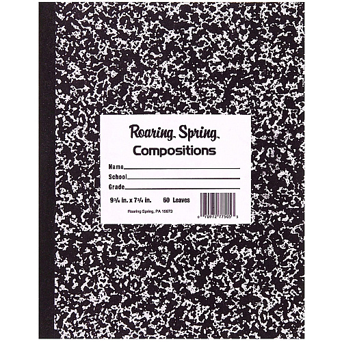 Roaring Spring Black Cover Flexcomp 10"x8" WM 60 Sheets - 120 Pages - Printed - Sewn/Tapebound - Both Side Ruling Surface - Wide Ruled Front Ruling - Red Margin - 15 lb Basis Weight - 8" x 10" Sheet Size - 0.33" Height x 8" Width x 10.5" Length -  (77505)