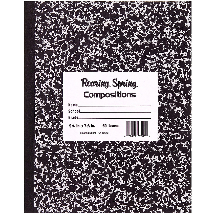 Roaring Spring Black Cover Flexcomp 10"x8" WM 60 Sheets - 120 Pages - Printed - Sewn/Tapebound - Both Side Ruling Surface - Wide Ruled Front Ruling - Red Margin - 15 lb Basis Weight - 8" x 10" Sheet Size - 0.33" Height x 8" Width x 10.5" Length -  (77505)