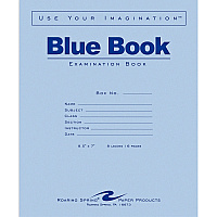 Roaring Spring Blue Book 8-sheet Exam Booklet 8 Sheets - 16 Pages - Stapled/Glued - Red Margin - 15 lb Basis Weight - 7" x 8 1/2" Sheet Size - White Paper - Blue Cover - Flexible Cover - 50 / Pack (77512)