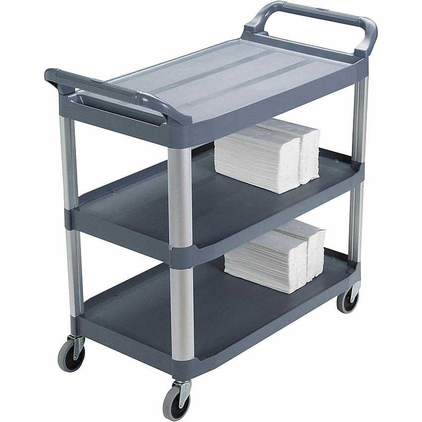 Rubbermaid Commercial 3-Shelf Mobile Utility Cart 3 Shelf - 300 lb Capacity - 4" Caster Size - Aluminum - 40.60" Width x 20" Depth x 37.80" Height - Aluminum Frame - Gray - 1 Each (409100)