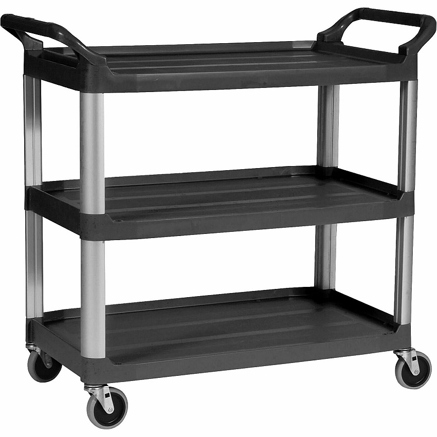 Rubbermaid Commercial 3-Shelf Mobile Utility Cart 3 Shelf - 300 lb Capacity - 4" Caster Size - Aluminum - 40.60" Width x 20" Depth x 37.80" Height - Aluminum Frame - Black - 1 Each (409100BK)