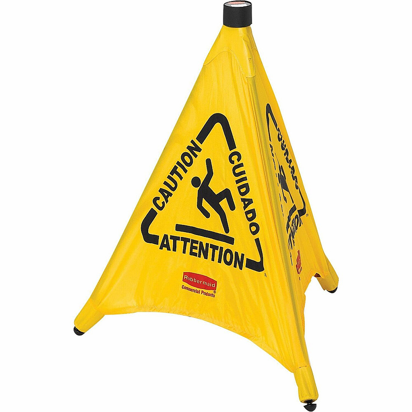 Rubbermaid Commercial Multi-Lingual Caution Safety Cone Multilingual - Print/Message "Caution" , "Attention" , "Cuidado" - 21" Width x 20" Height x 21" Depth - Wall Mountable - Durable, Multilingual - Yellow - 1 Each (9S0000YW)