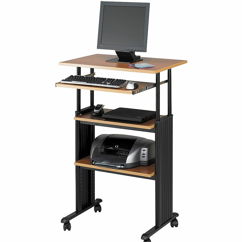 Safco Muv Stand-up Adjustable Height Desk Rectangle Top - Height Adjustable - 35" to 49" , 1" , 1" , 14" , 14" Adjustment - Assembly Required - Medium Oak - Steel, Polyvinyl Chloride (PVC) - 1 Each (1929MO)