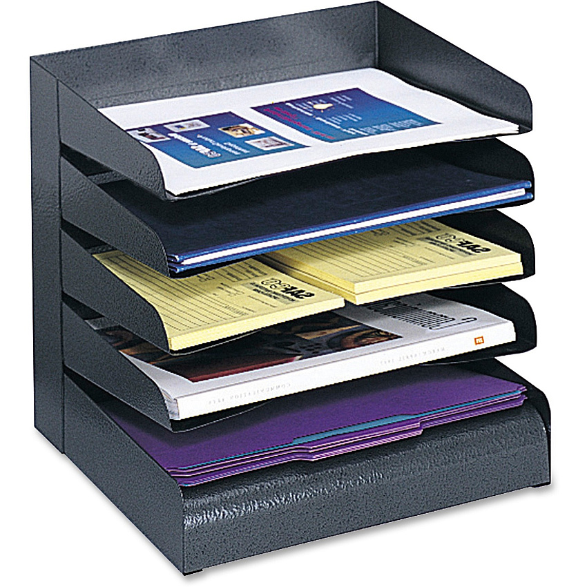 Safco Slanted Shelves Steel Desk Tray Sorter 5 Tier(s) - Desktop - Durable - Powder Coated - Black - Steel - 1 Each (3127BL)