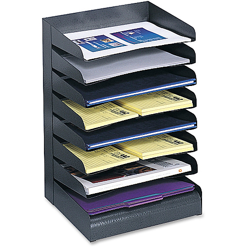 Safco Slanted Shelves Steel Desk Tray Sorter 8 Tier(s) - Desktop - Durable - Powder Coated - Black - Steel - 1 Each (3129BL)