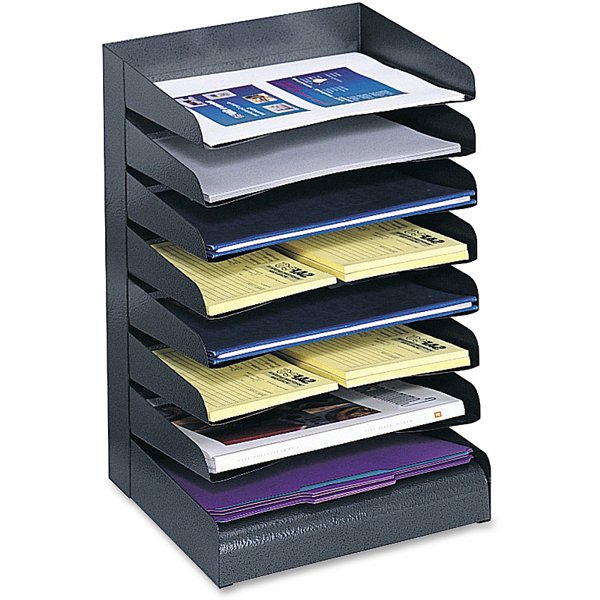 Safco Slanted Shelves Steel Desk Tray Sorter 8 Tier(s) - Desktop - Durable - Powder Coated - Black - Steel - 1 Each (3129BL)