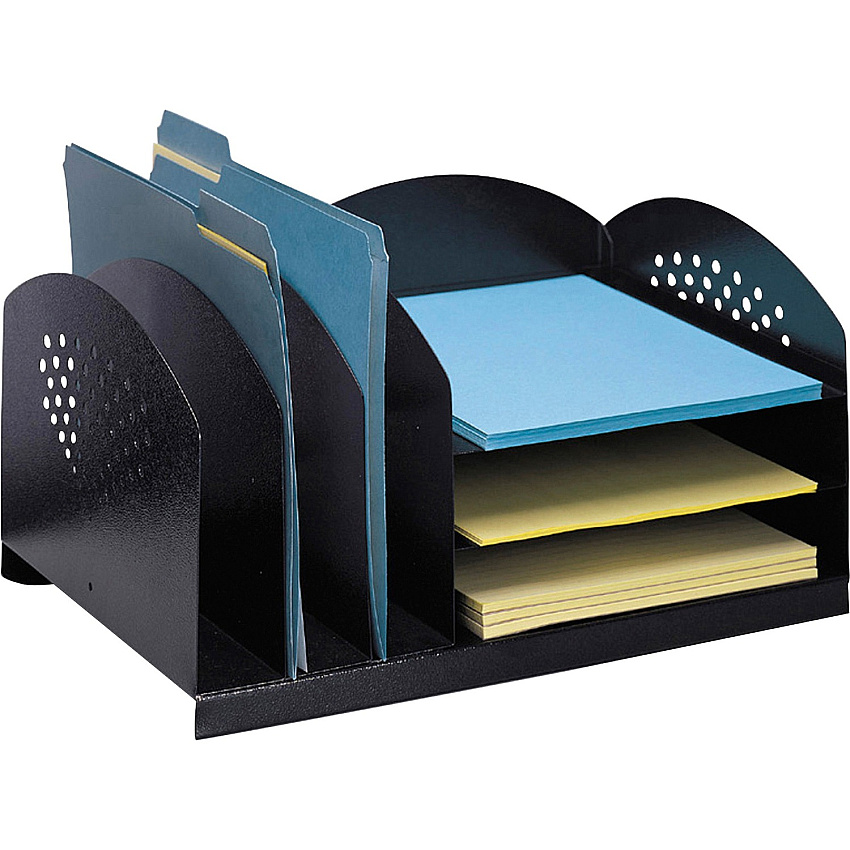 Safco 3 & 3 Combination Rack Desktop Organizers 6 Compartment(s) - 3 Divider(s) - 3 Tier(s) - 8.25" Height x 16.25" Width x 11.25" Depth - Desktop - Powder Coated - Black - Steel - 1 Each (3167BL)