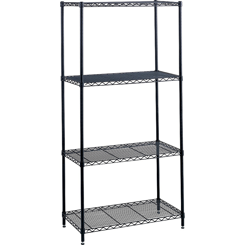 Safco Industrial Wire Shelving 48" Width x 18" Depth x 72" Height - 4 x Shelf(ves) - 1250 lb Load Capacity - Leveling Glide, Dust Proof, Adjustable Leveler, Adjustable Feet - Black - Powder Coated - Steel - Assembly Required (5291BL)