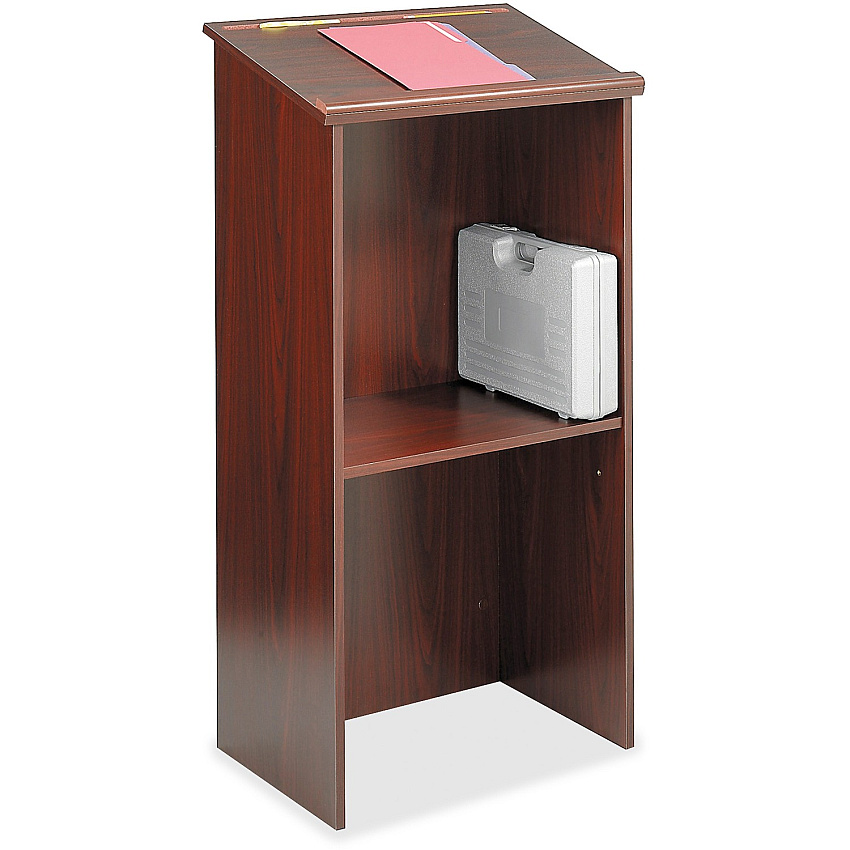 Safco Stand Up Lectern Rectangle Top - 15.75" Table Top Length x 23" Table Top Width - 46" Height - Assembly Required - Laminated, Mahogany - Wood - 1 Each (8915MH)