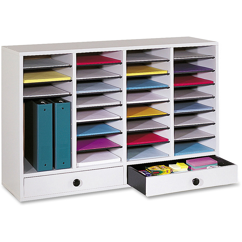 Safco Adjustable Compartment Literature Organizers 32 Compartment(s) - 2 Drawer(s) - Compartment Size : 2.50" x 9.50" x 11.50" - Drawer Size : 2.75" x 17.50" - 25.37" Height x 39.37" Width x 11.75" Depth - Stackable - Laminate - Gray - Wood, Fibe (9494GR)