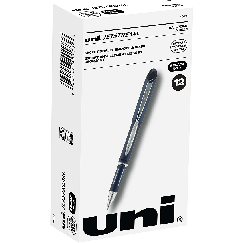 uni-ball uni&reg; Jetstream Ballpoint Pen 0.7 mm Fine Pen Point - Black Ink - Pigment-based - Blue Stainless Steel Barrel - 1 Dozen (40173)