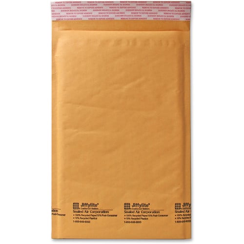 Sealed Air Jiffylite Self-Seal Bubble Mailer, #0, Barrier Bubble Lining, Self-Adhesive Closure, 6 x 10, Golden Brown Kraft, 25/Carton (10185)