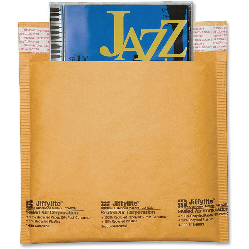 Sealed Air Jiffylite CD/DVD Mailers CD/DVD - 7 1/4" Width x 8" Length - Peel & Seal - Satin Gold - Kraft - 25 / Carton (44169)