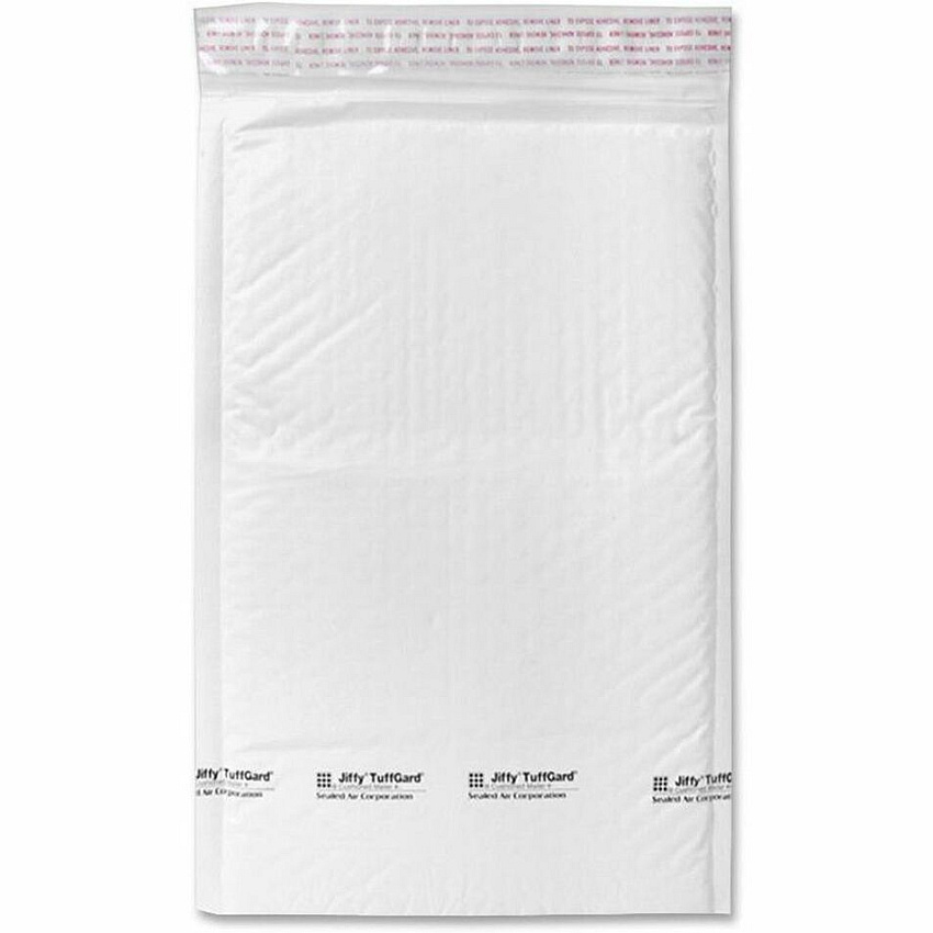 Sealed Air Tuffgard Premium Cushioned Mailers Bubble - #1 - 7 1/4" Width x 12" Length - Peel & Seal - White - Poly - 25 / Carton (49674)