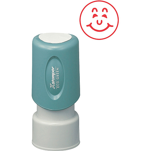 Xstamper HAPPY FACE Stamp Design Stamp - 0.63" Impression Diameter - Red - Recycled - 1 Each (11303)