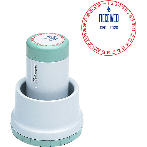 Xstamper XpeDater RECEIVED Rotary Dater Message/Date Stamp - RECEIVED - 1.75" Impression Diameter - Red, Blue - 1 Each (22602)