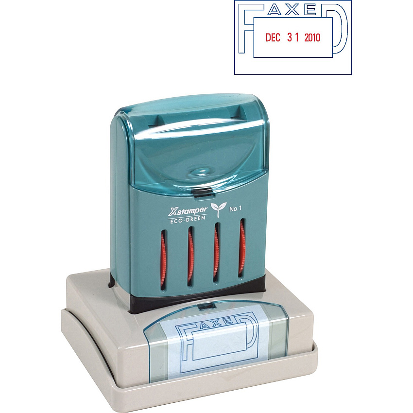 Xstamper VersaDater Pre-inked FAX Date Stamp Message/Date Stamp - FAXED - 1.31" Impression Width x 2.12" Impression Length - Blue, Red - Recycled - 1 Each (66213)