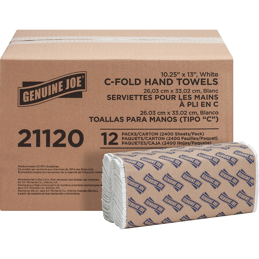 Genuine Joe&reg; C-Fold Paper Towels, 1-Ply, White, 2400 Towels 1 Ply - C-fold - 13" Width x 10" Length - White - 200/Pack - 12 / Carton (GJO21120)